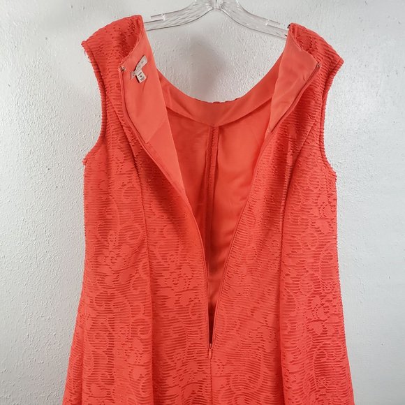 CB Women's Orange Lined Embroidered Fishnet Zip Back Sleeveless Dress - Picture 12 of 13